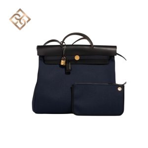 Hermès Herbag 39 Black in Bleu Marine Toile Vache Hunter