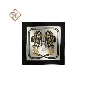 Carre 90 twill 100% Soie Brides de gala HgNoir Creme