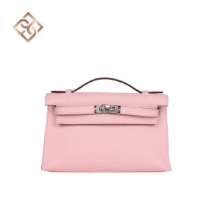 Hermès Kelly Pochette Rose Sakura Swift Palladium Hardware