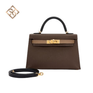 Hermès Mini Kelly II 20 Ecorce, Etoupe and Black Tri-Color Epsom Gold Hardware