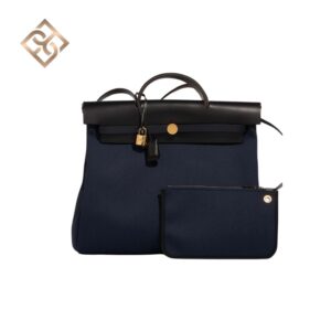 Hermès Herbag 39 Black in Bleu Marine Toile Vache Hunter
