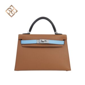 Hermès Mini Kelly II Gold, Ecorce, Celeste, Epsom Palladium hardware K