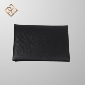 Hermès Calvi Black Card Holder Epsom Leather