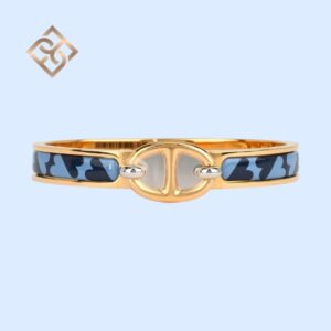 Hermès Mini Clic Chaine d'Ancre Light Dark Blue Hearts Bracelet YGHW - GM
