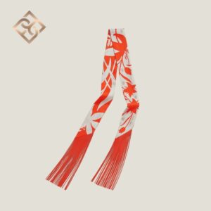 Hermès Twilly Bouquet Final leather fringe – Gris perle / Vermillon